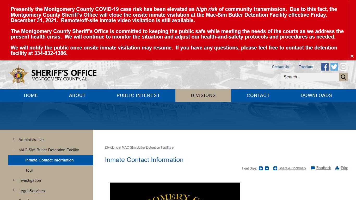Inmate Contact Information | Montgomery County Sheriff, AL